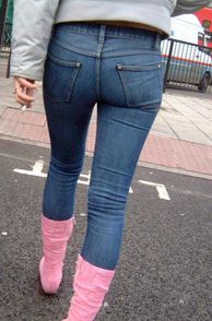 Sweet Tight Jeans Amateur Walking Across Street